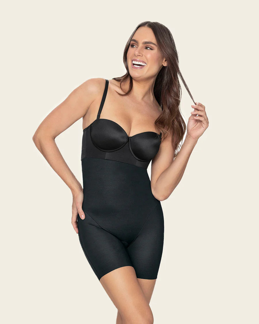 Strapless sculpting step-in body shaper with short bottom