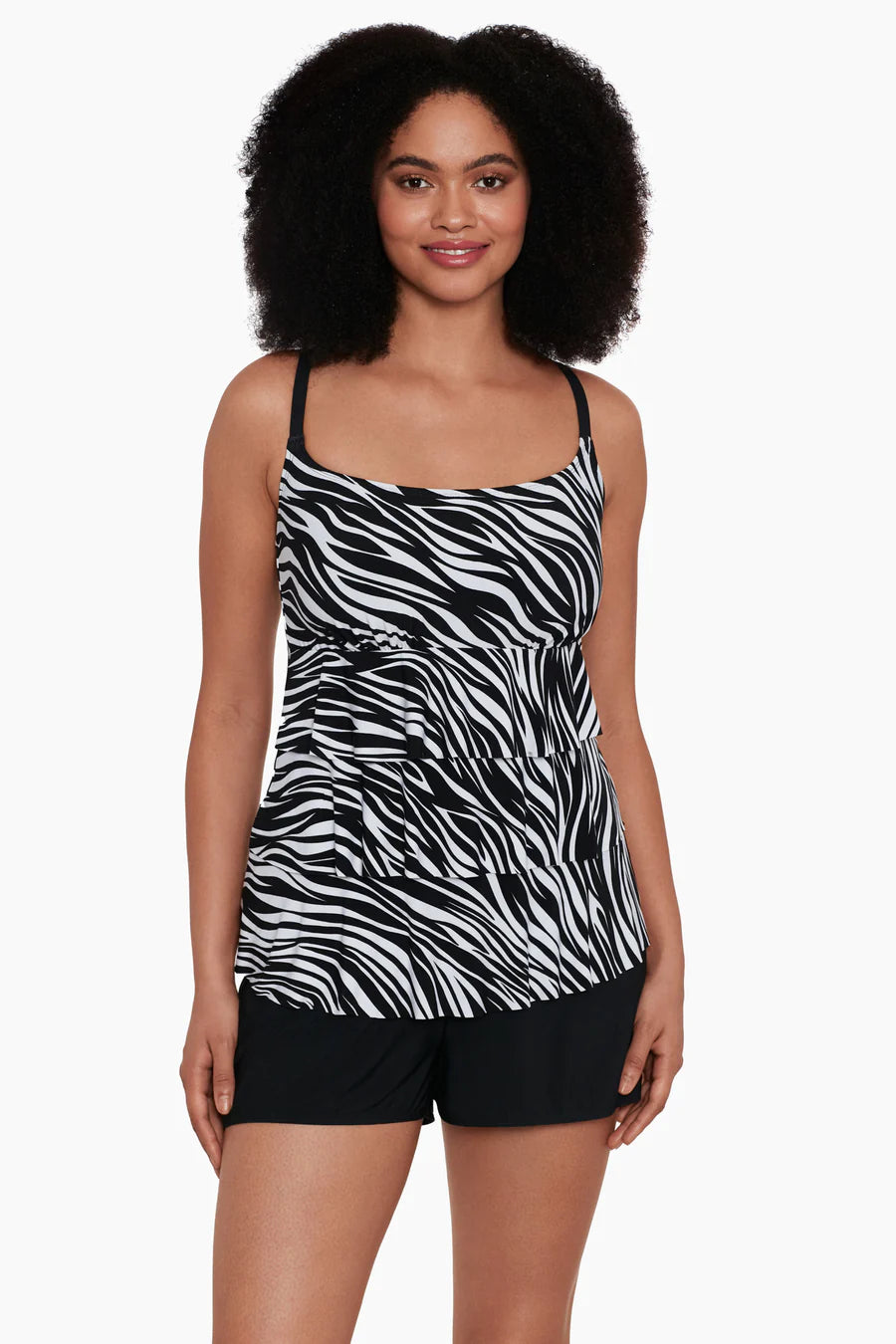 Ruffle Long Torso Faux Shortini W/ Pockets Animal Instinct