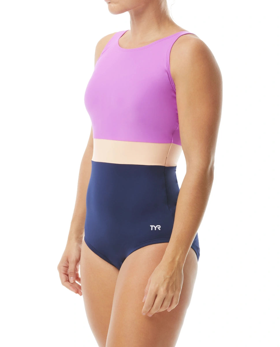 TYR Women's Solid Splice Belted Controlfit Swimsuit