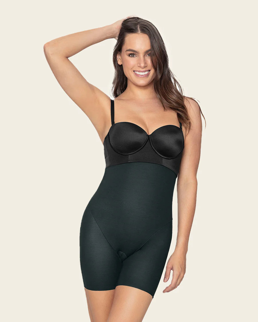 Strapless sculpting step-in body shaper with short bottom