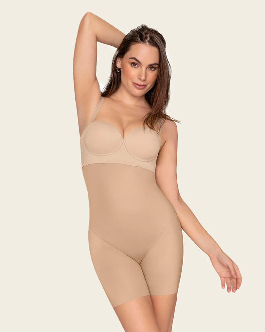 Strapless sculpting step-in body shaper with short bottom