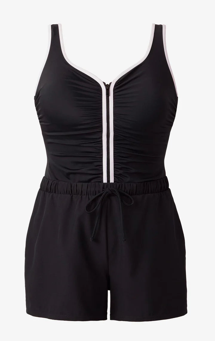Shirred Zipper Runaround Swimsuit