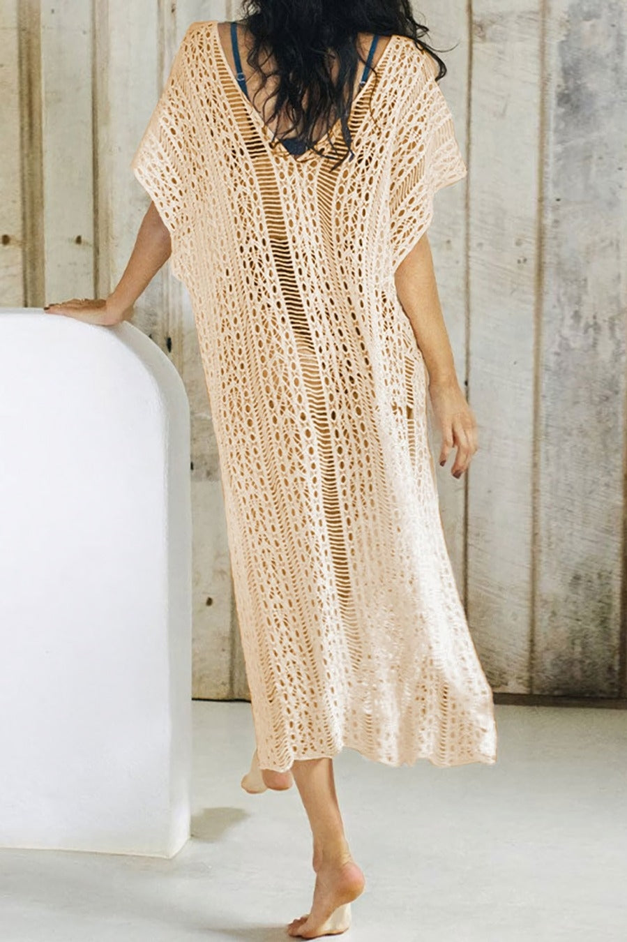 Knitted V-neck Slit Beach Dress